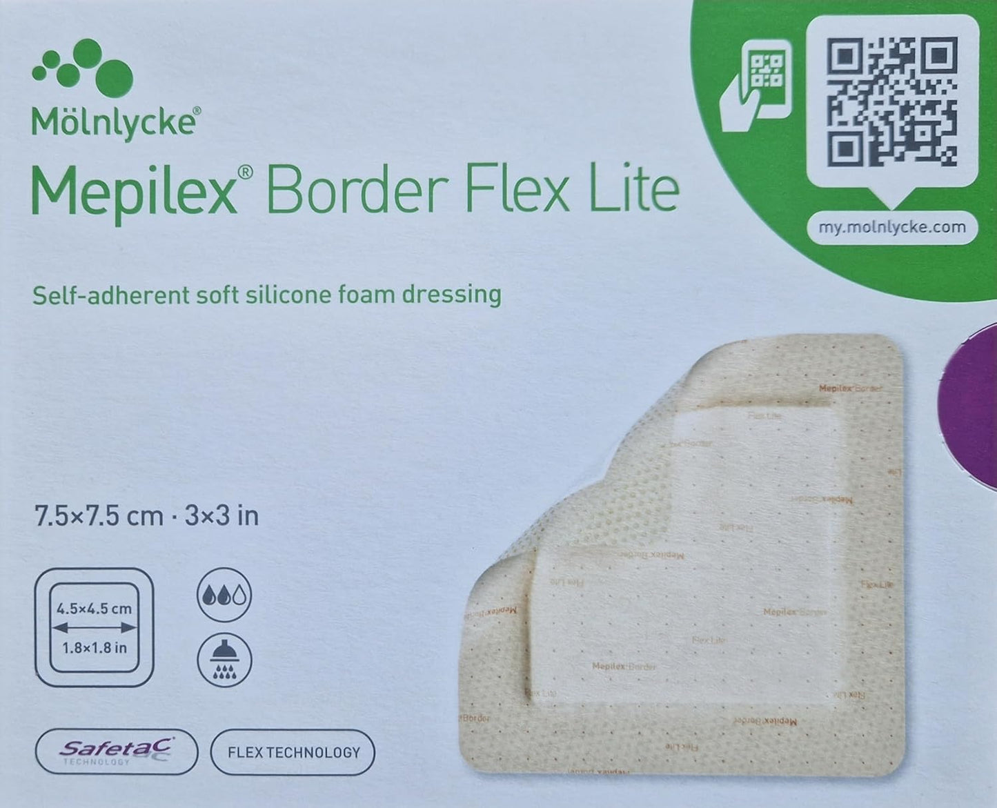 Mepilex Border Flex Lite Foam Dressings - 7.5x7.5 cm, Pack of 5