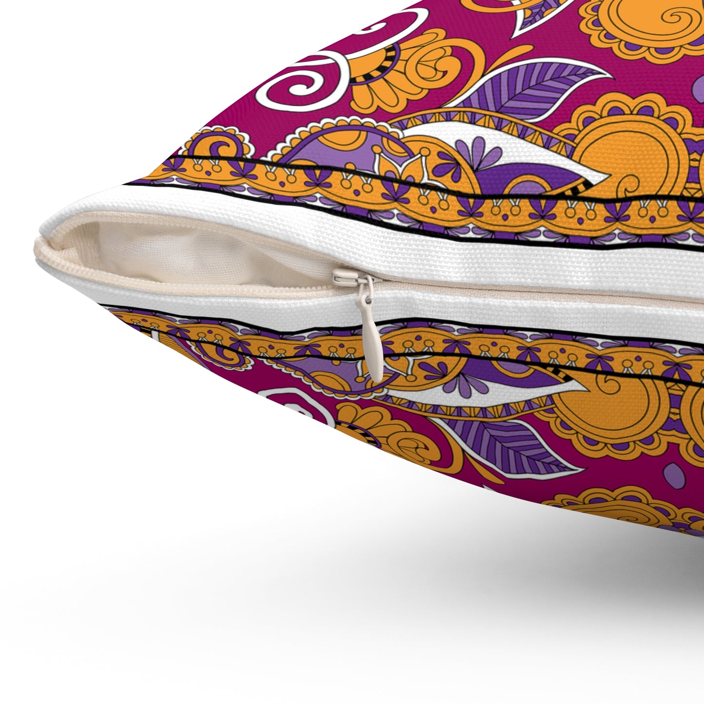 Bohemian Mandala Pillow | Magenta Purple Orange Throw Pillow | Ornate Boho Cushion | Moroccan Style Decor | Spun Polyester Square Pillow