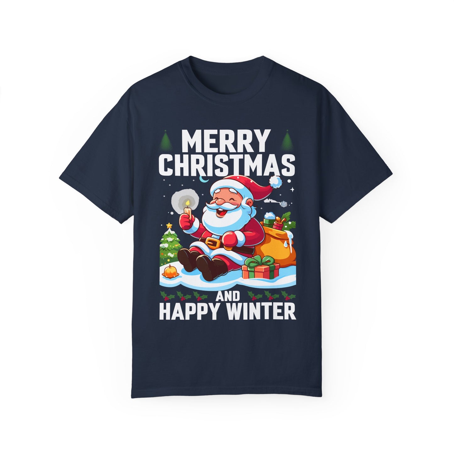 Jolly Santa Christmas T-Shirt | Happy Winter Holiday Design | Cute Santa Claus with Gifts | Festive Christmas Tree Tee | Unisex T-shirt