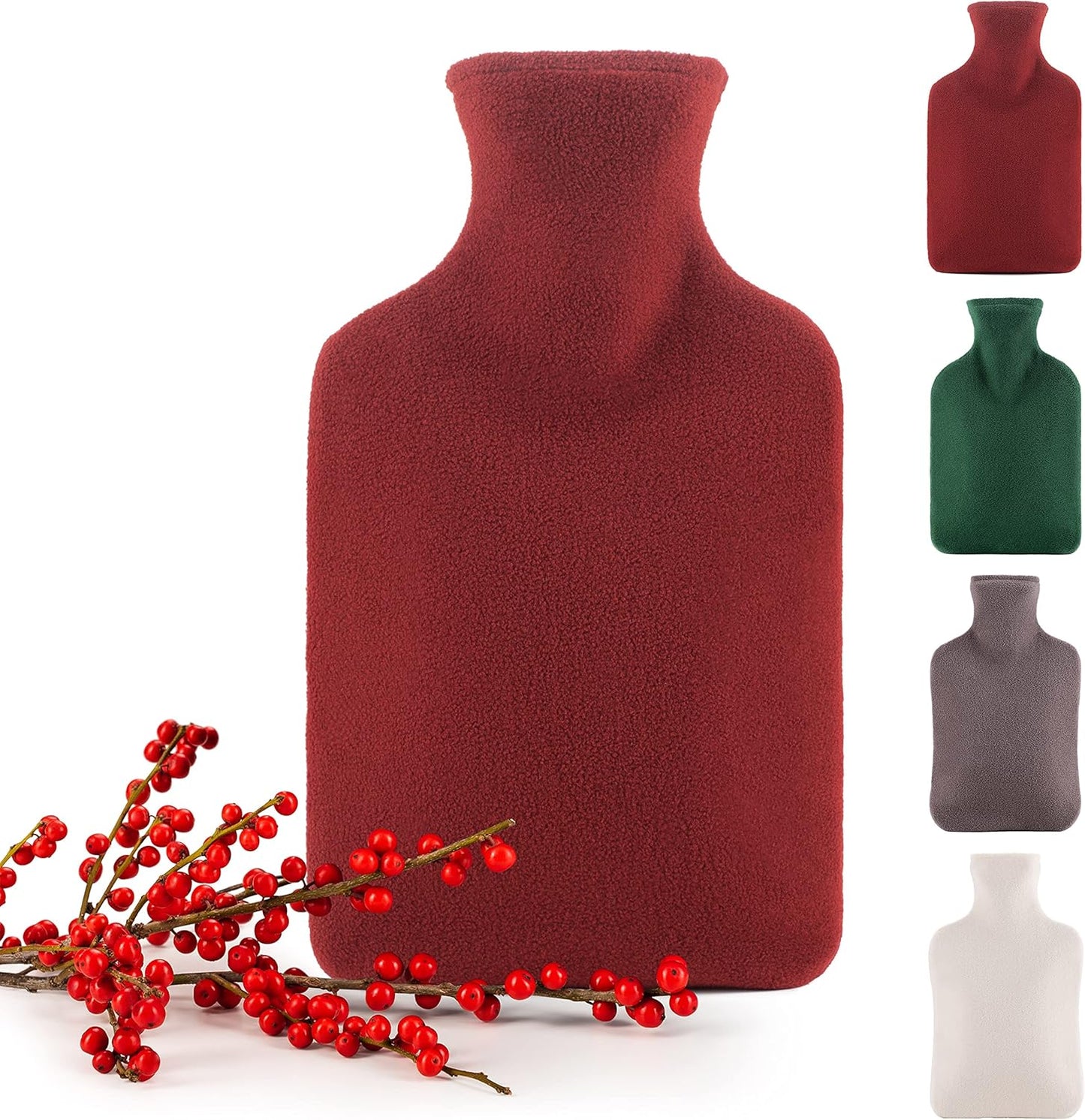 Blumtal Extra Large Premium Hot Water Bottle - Ultra-Soft Polar Fleece Cover, Leak-Proof Design for Ultimate Pain Relief - Aurora Red