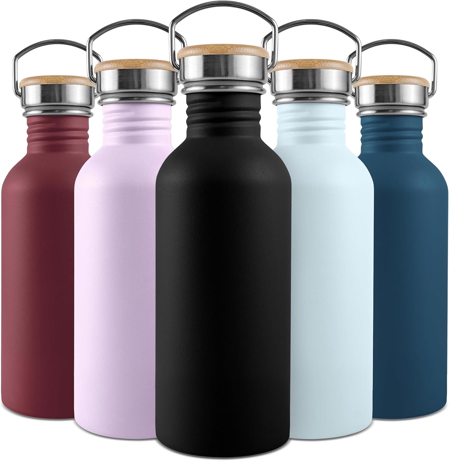 Bambaw Trinkflasche Edelstahl 500Ml, Nicht-Isolierte Schwarze Flasche, Kinder Trinkflasche Metall, Plastikfreie Flasche – Tiefschwarz
