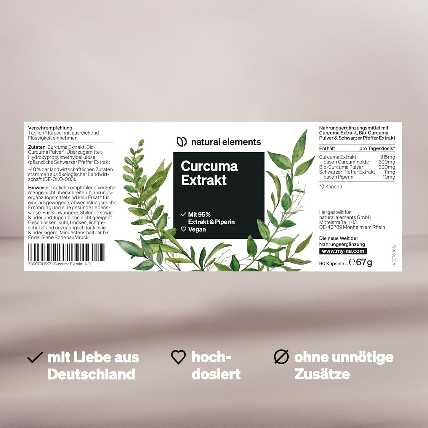 Curcuma Extrakt - 90 Kapseln - Curcumingehalt EINER Kapsel Entspricht Ca. 10.000Mg Kurkuma - Hochdosiert Aus 95% Extrakt - Laborgeprüft, Vegan Und in Deutschland Produziert