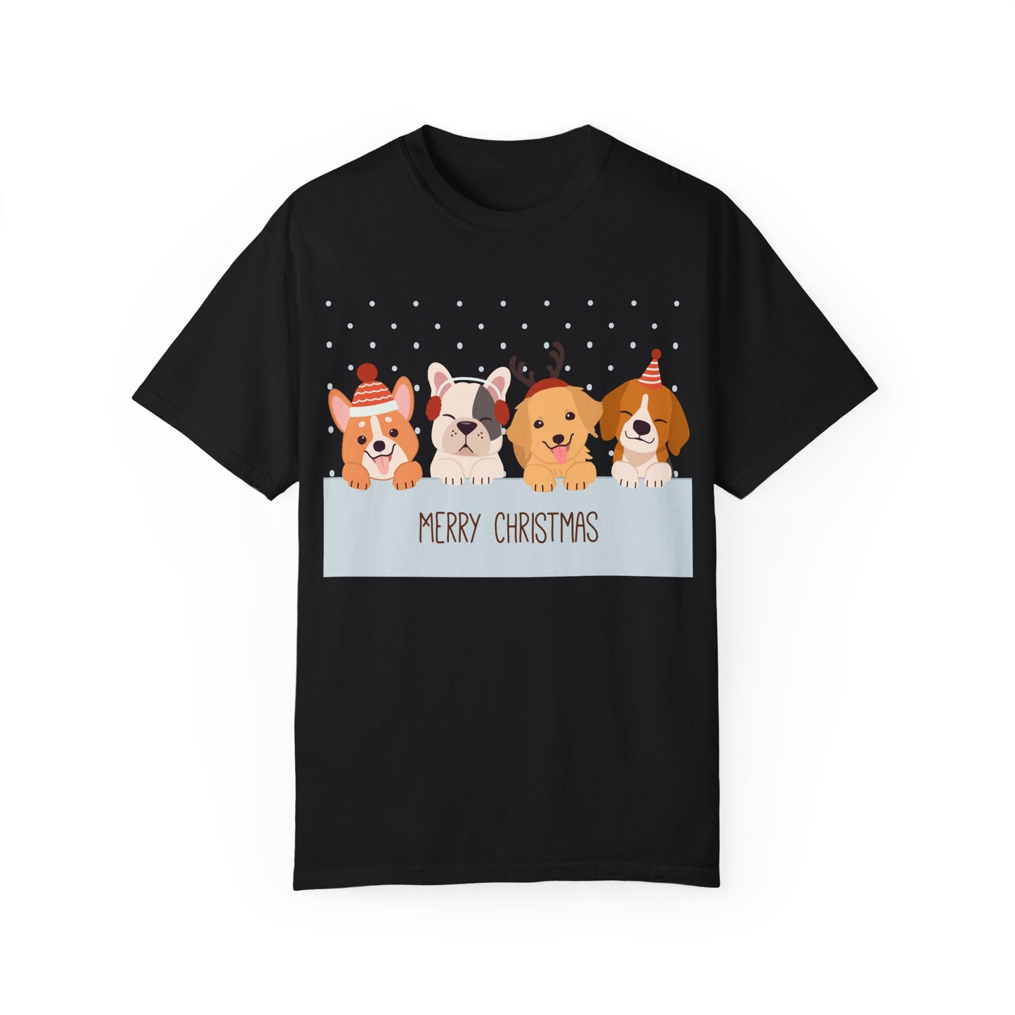 Dog Christmas T-Shirt | Cute Puppy Holiday | Pet Lover Gift | Christmas Dogs | Unisex Garment-Dyed T-shirt | Christmas T-shirt