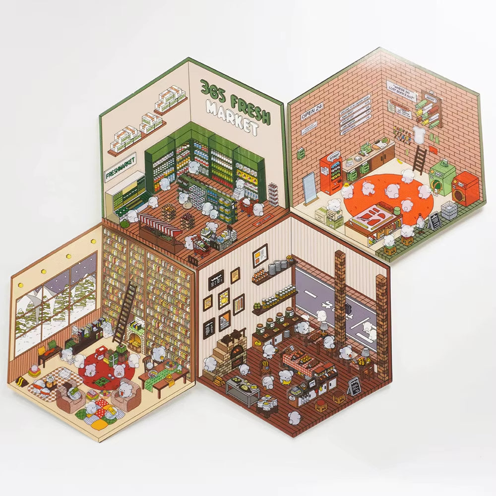 DIY 3D Puzzles Sticker 3D Miniature House Stacked Laundry Fireworks Display Scene Ledger Decorative Gift Sticker