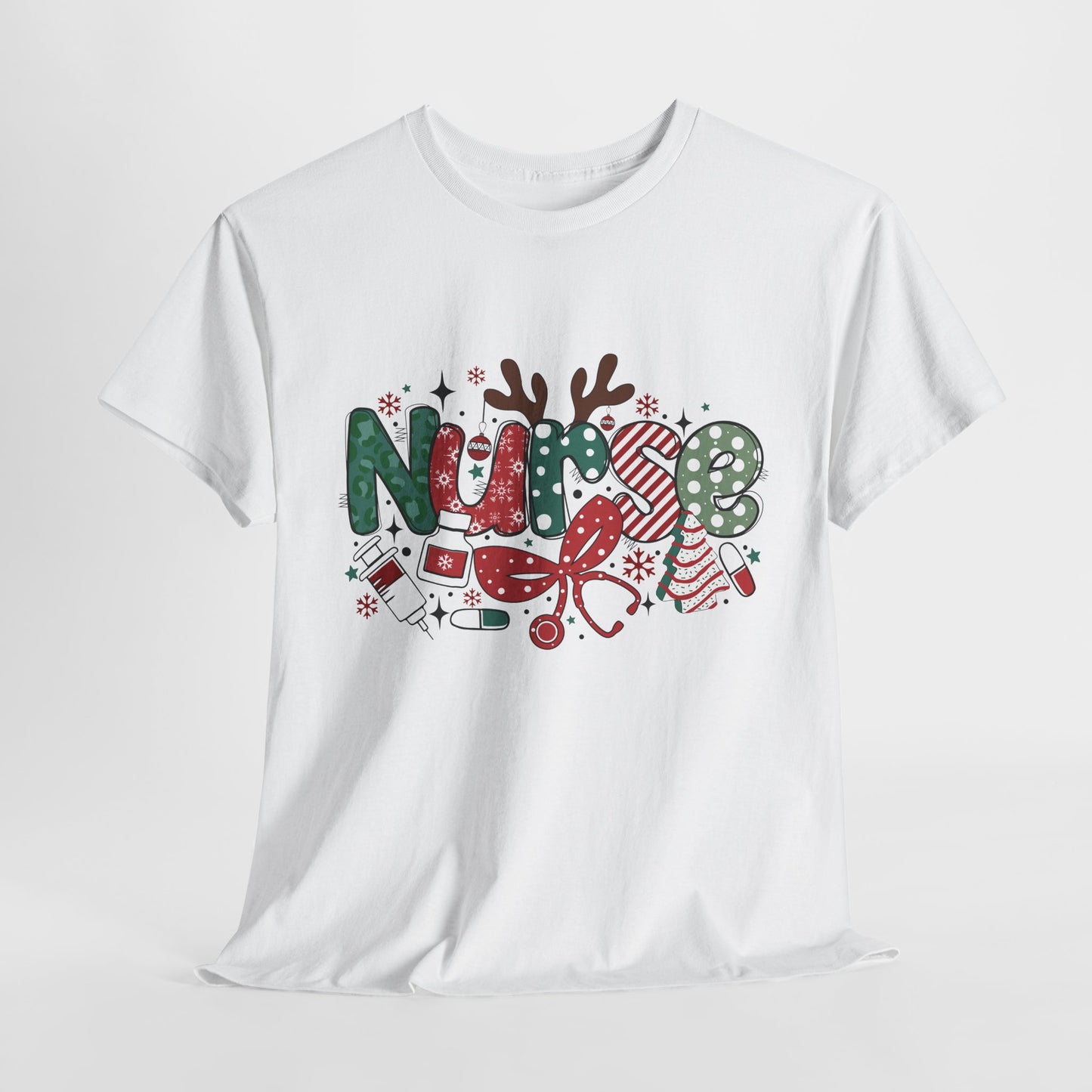 Christmas Nurse T-Shirt | Medical Holiday Design | Healthcare Worker Gift | Festive RN | Unisex Heavy Cotton Tee