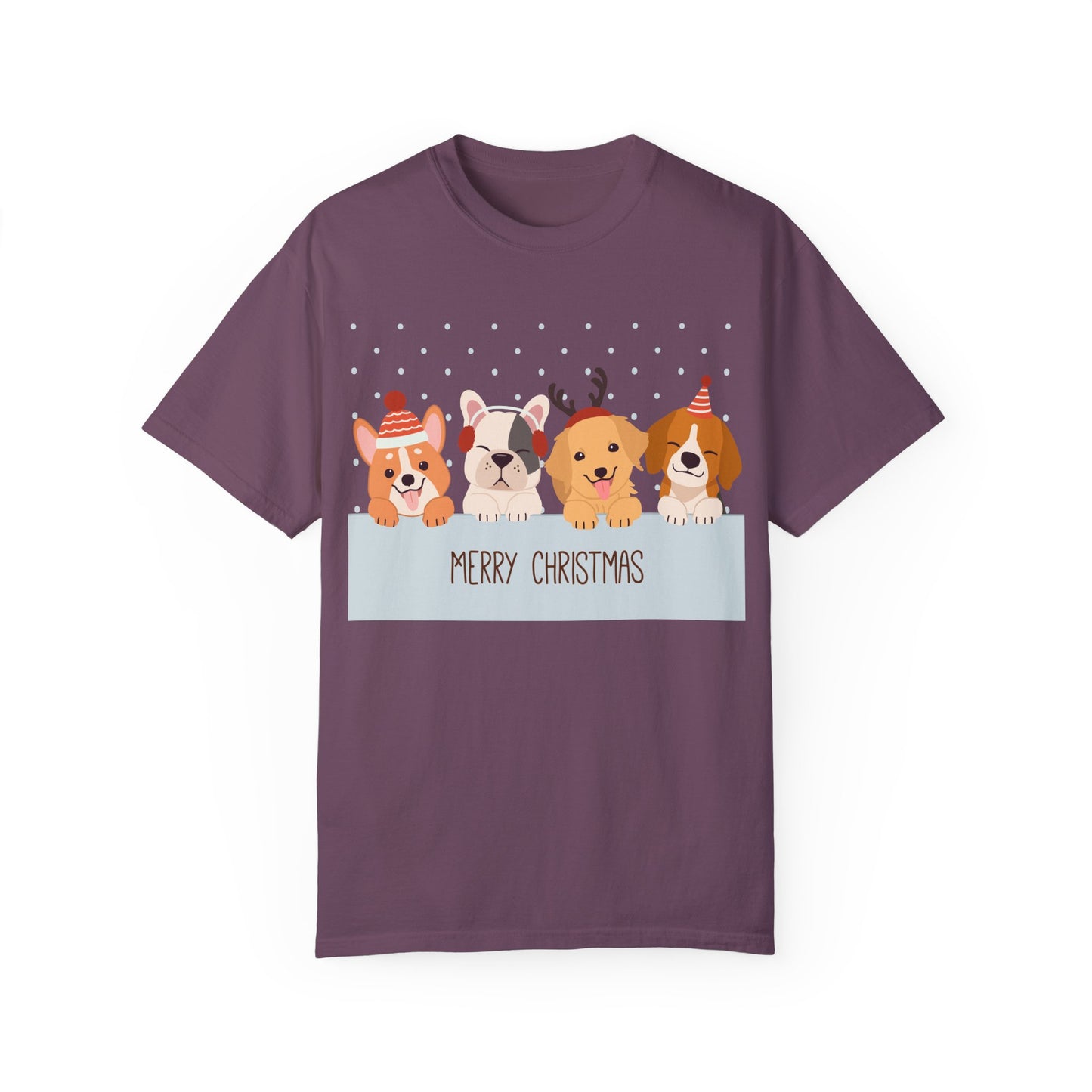 Dog Christmas T-Shirt | Cute Puppy Holiday | Pet Lover Gift | Christmas Dogs | Unisex Garment-Dyed T-shirt | Christmas T-shirt