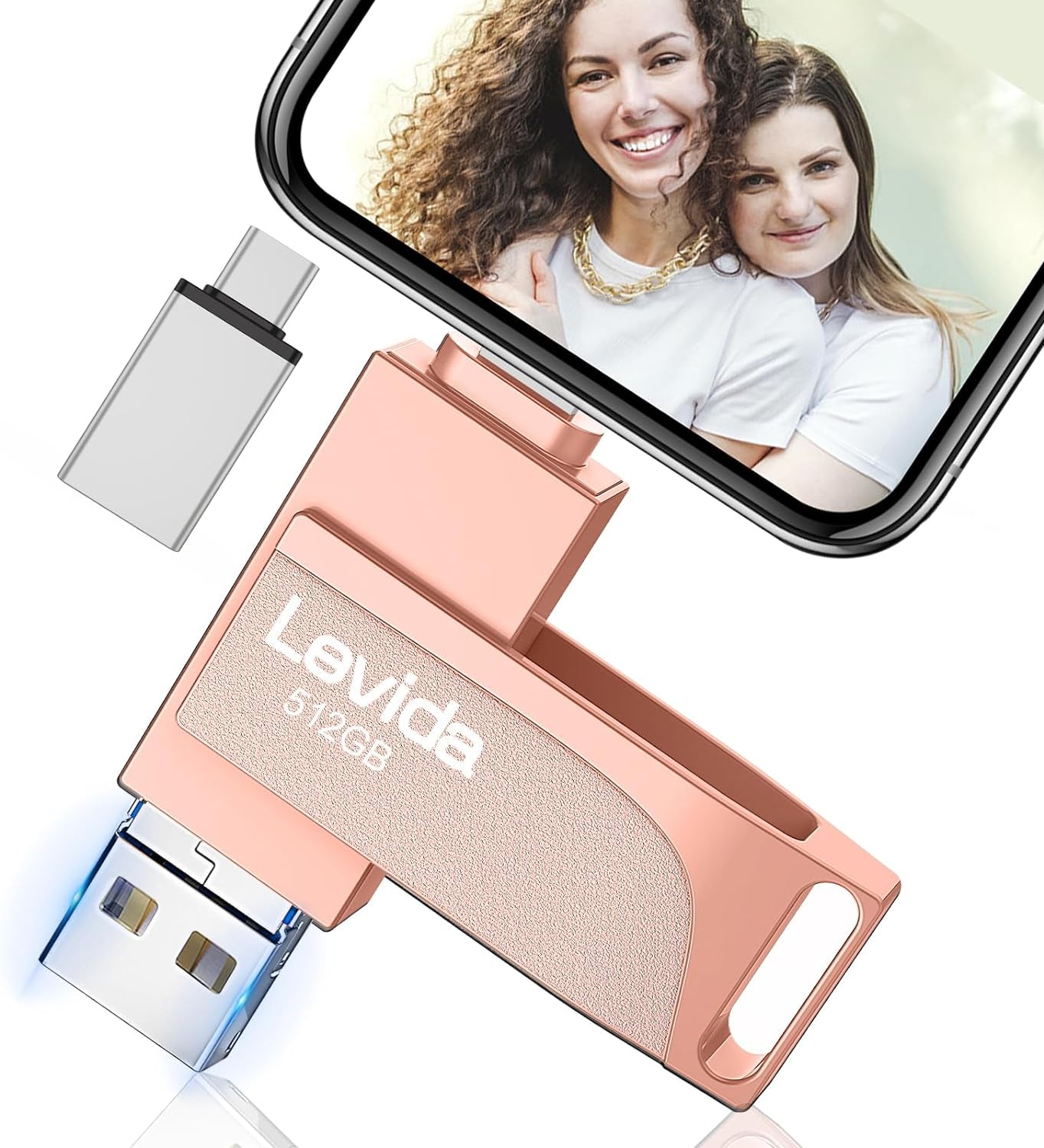 512GB 4-in-1 USB Stick - Ultimate Portable Storage for iPhone, Android, iPad, Laptop & PC - Fast Photo Backup in Sleek Black