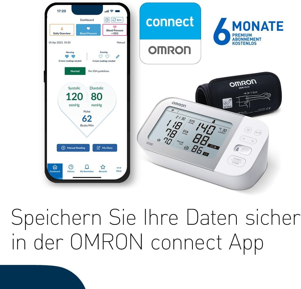 OMRON X7 Smart - Automatisches Oberarm-BlutdruckmessgerΓ€t | Testsieger Stiftung Warentest 11/23 | Afib-Erkennung | Klinisch Validiert - Auch FΓΌr Diabetiker | Mit Kostenloser Smartphone App | 22-42 Cm