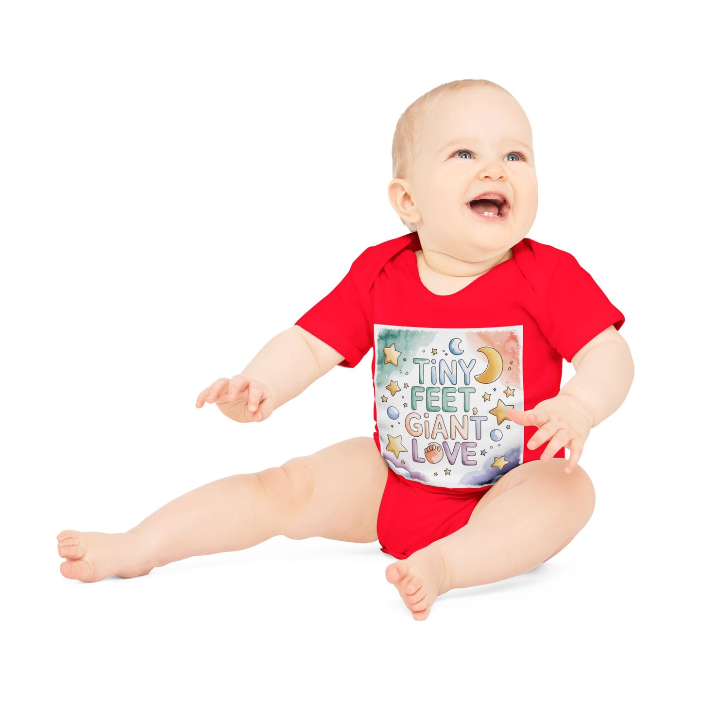 Tiny Feet Giant Love Baby Bodysuit | Newborn Stars Moon Design | Baby Shower Gift | Watercolor Nursery Art | Gender Neutral