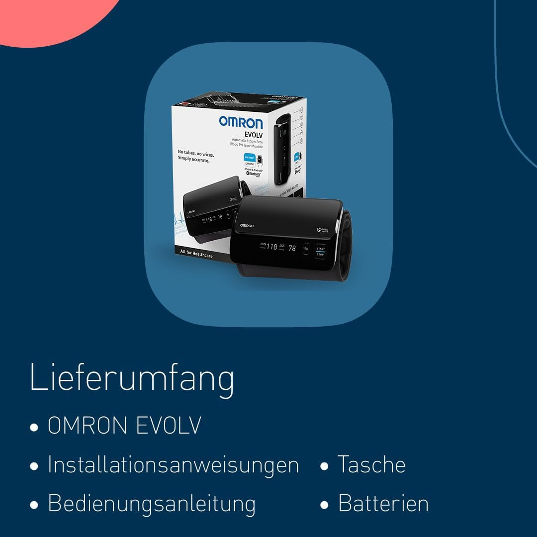 OMRON EVOLV Automatisches Oberarm-Blutdruckmessgerät Ohne Kabel, Klinisch Validiert, Auch Für Schwangere, Mit Kostenloser Gesundheits-App, AKTION: Jetzt 6 Monate OMRON Connect Premium Gratis
