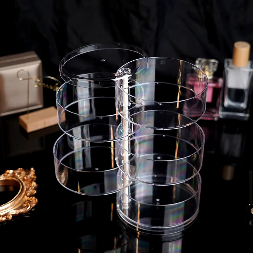 Rotating Jewelry and Makeup Storage Organizer with Cover - Round Plastic Display Rack for Bracelets and Earrings