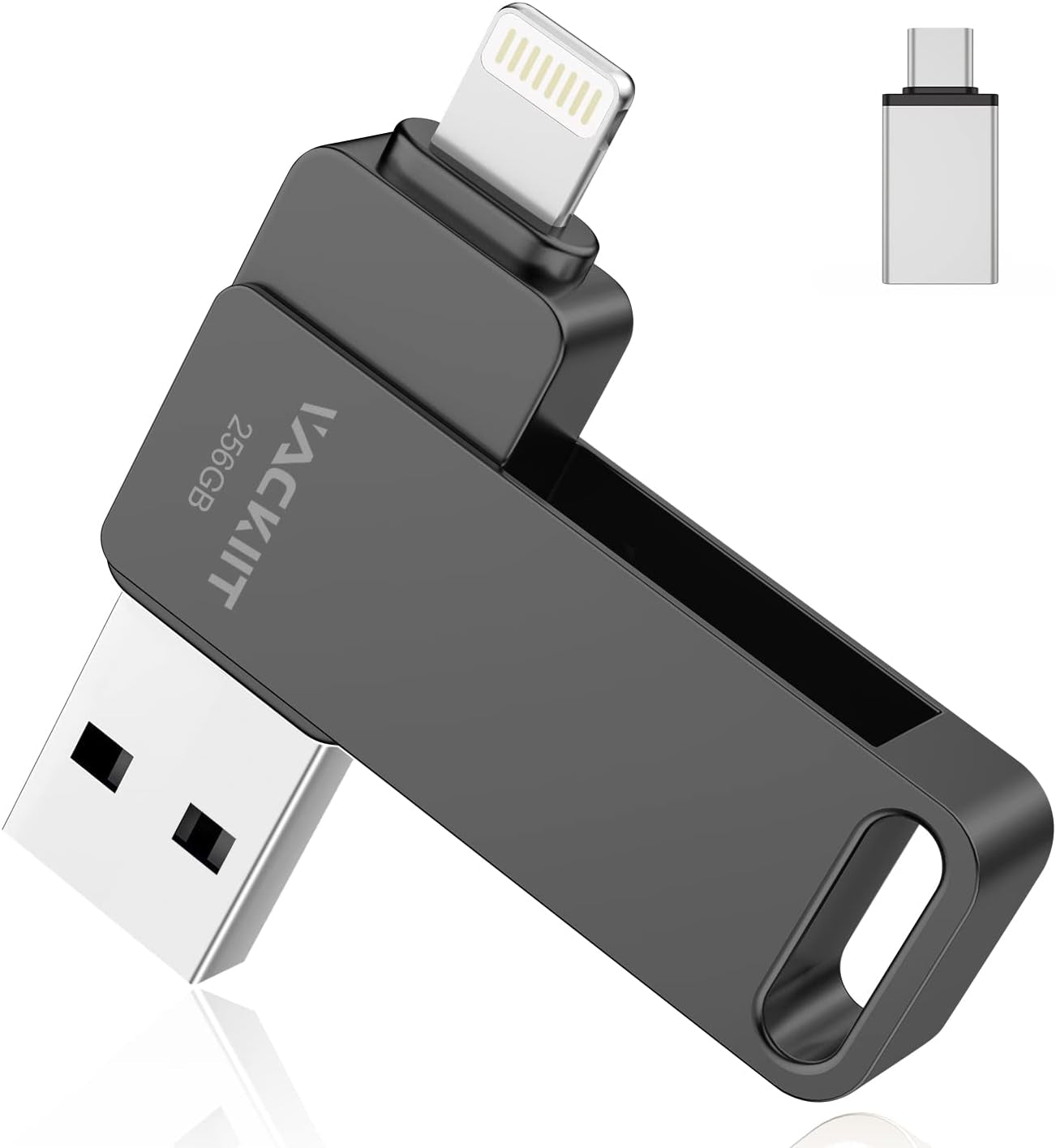 Vackiit 256GB USB Stick für iPhone – Apple-zertifiziert, Lightning & USB C, Ideal zur Speichererweiterung für iPad, iOS, Android & PC