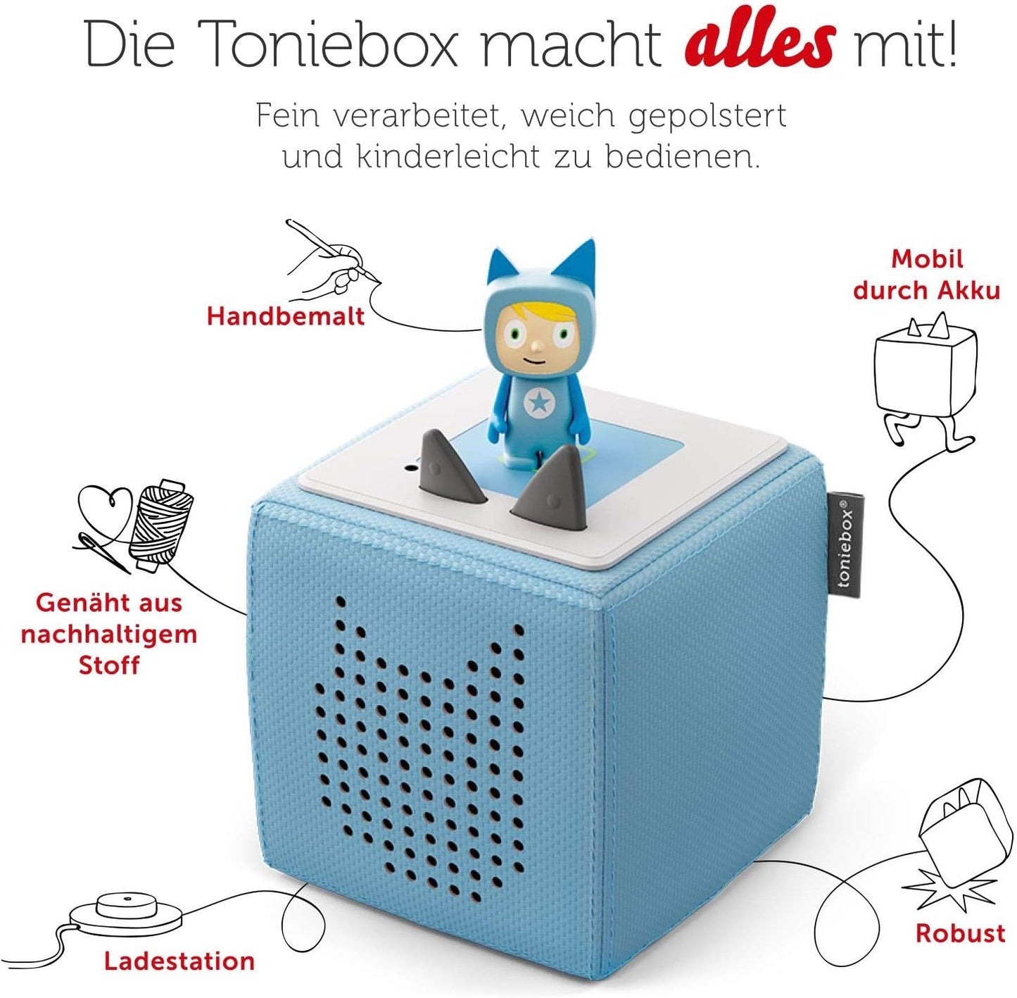 Tonies Toniebox Starter Set - Kabellose Musikbox mit Kreativ Figur für Kinder, 7 Std. Akku, Hellblau - Hörbücher & Lieder zum Entdecken!