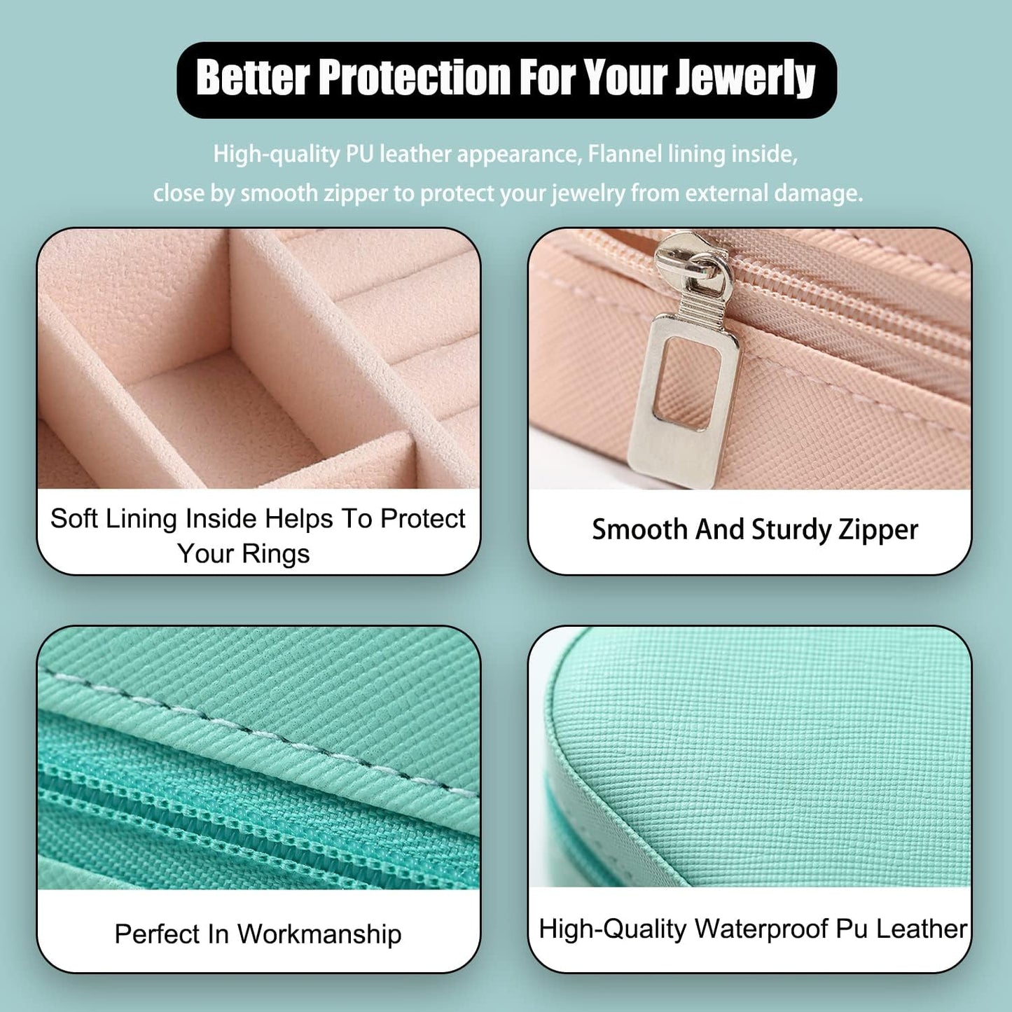 Mini Jewelry Travel Case, PU Leather Travel Jewelry Organizer Box, Small Portable Portable Jewellery Storage Holder for Womens Rings Earrings Necklaces Bracelets (Blue)