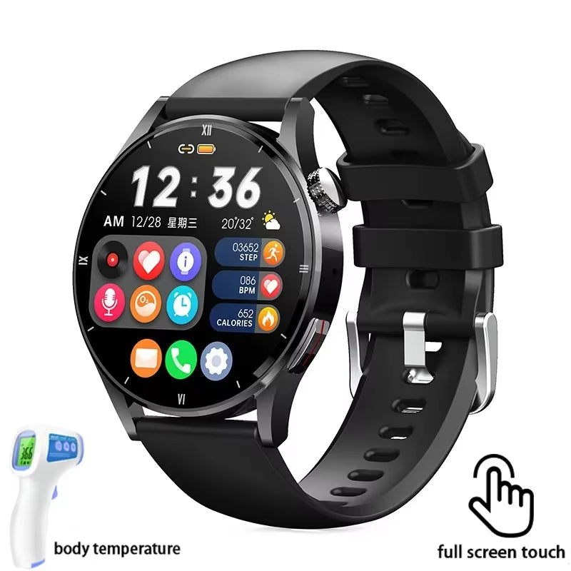Watch for Men Smart Watch AMOLED HD Screen Body Temperature Detection Ai Smart Voice Smartwatch 2024 Bluetooth Call Clock