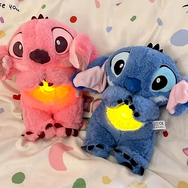 Stitch Kawaii Plush Doll Baby Sleeping Companion Sound Soothing Musical Kawaii with Air Bag and Light Doll Breathing Gifts Toys