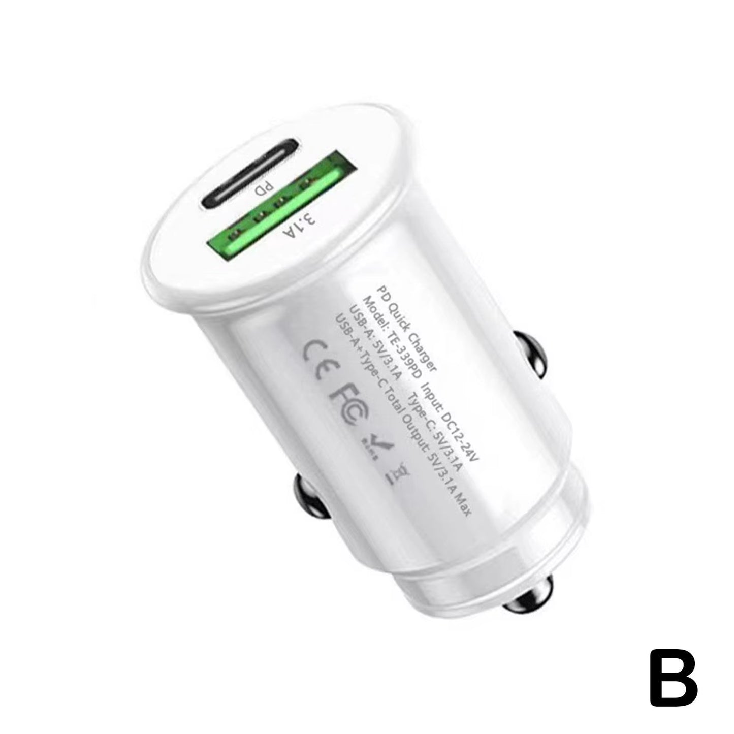 Mini Car Charger USB+PD Fast Charging Flash Charging Car Cigarette Lighter One to Two Single Line Fast Charging Head