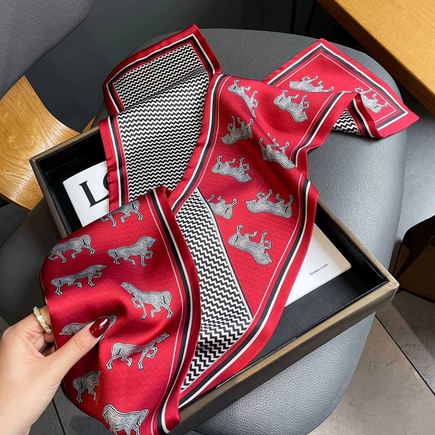 2022 Horse Print Women Silk Satin Hair Band Scarf Skinny Neck Tie Ribbon Hand Bag Wirst Towel Headscarf Girl Foulard