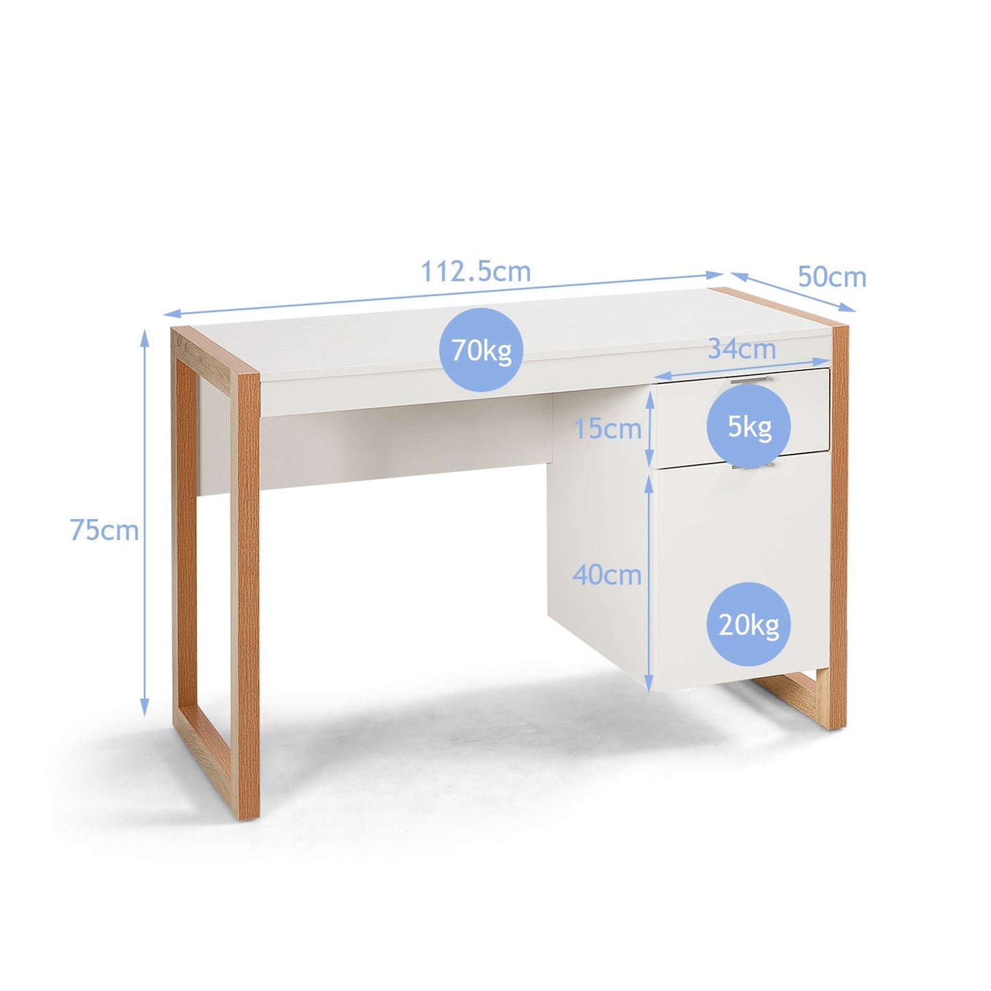 Moderner Computer-Schreibtisch Schreibtisch Mit Aufbewahrungsschrank 112,5 X 50 X 75 Cm Weiß