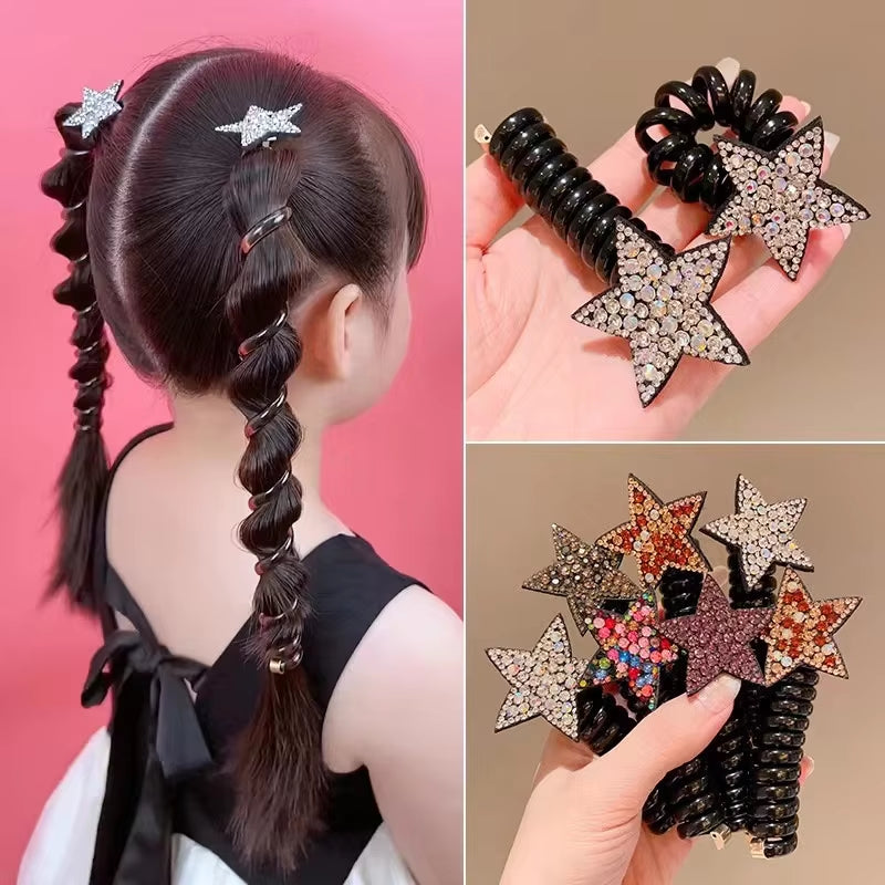 1/2Pcs Rhinestone Star Hair Ties Girls Ponytail Elastic Hair Bands Scrunchies Telephone Wire Ropes Bands Girls Hair Accessories