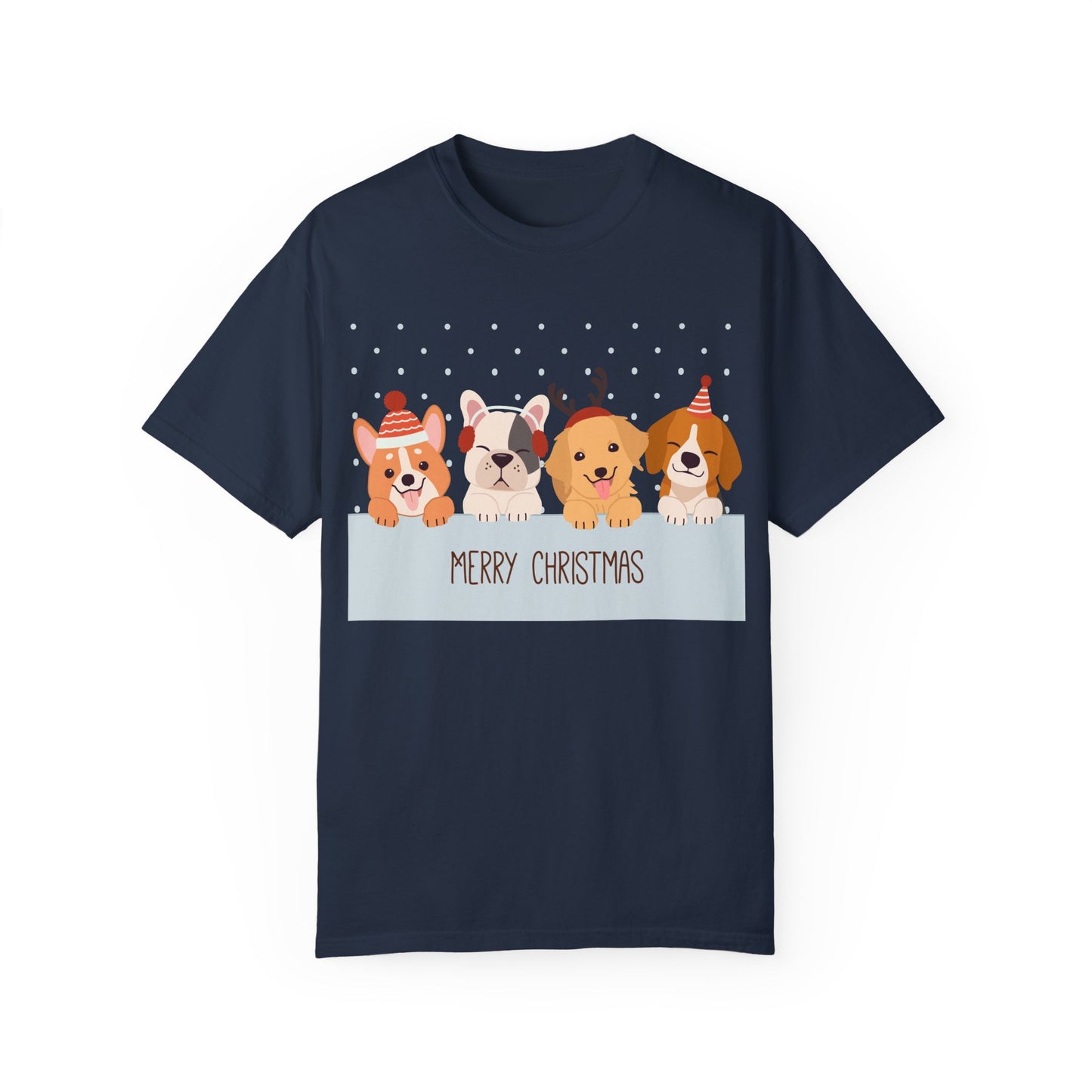 Dog Christmas T-Shirt | Cute Puppy Holiday | Pet Lover Gift | Christmas Dogs | Unisex Garment-Dyed T-shirt | Christmas T-shirt