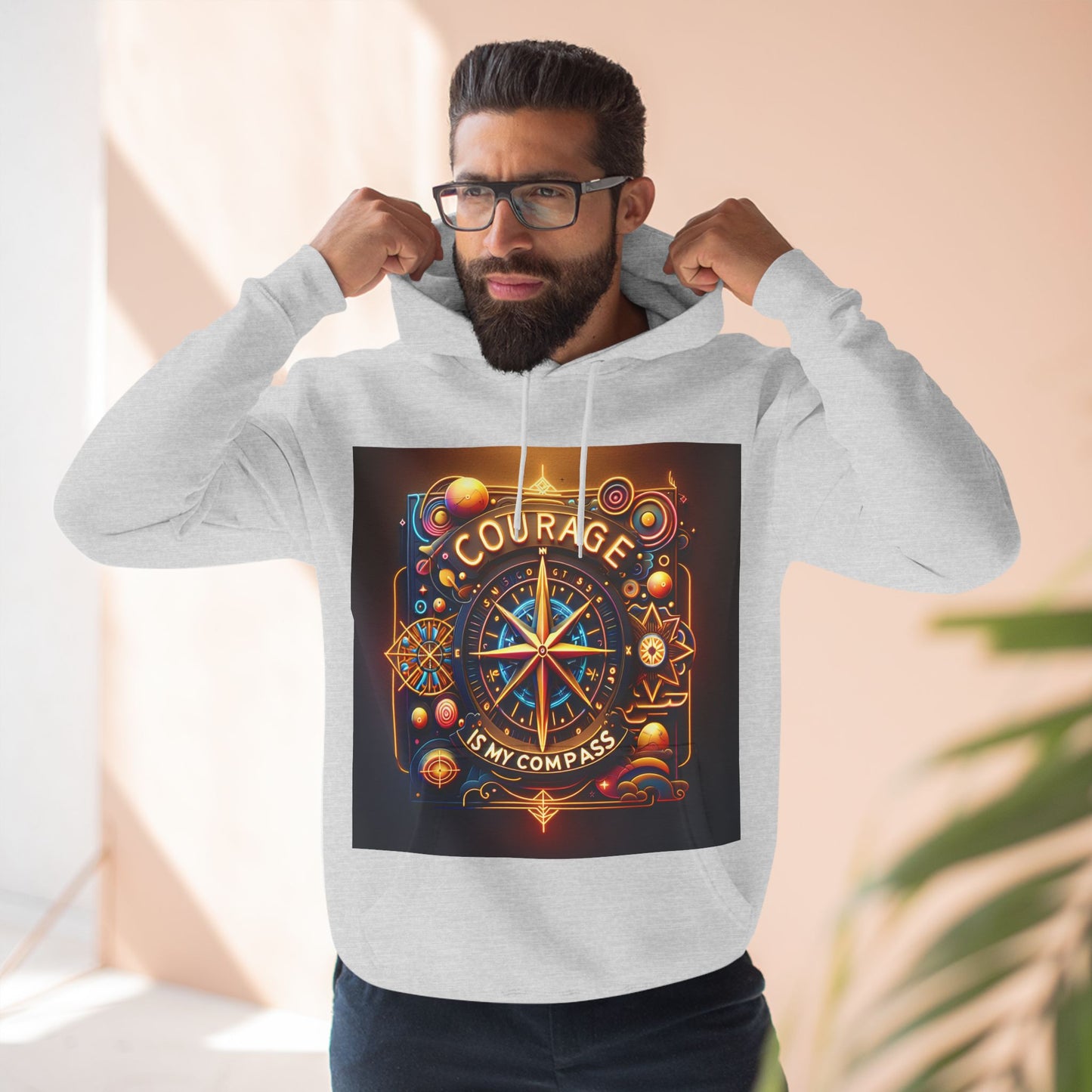Courage Is My Compass T-shirt | Inspirational Nautical Art | Neon Compass Design | Motivational Quote Tee | Adventure Spirit
