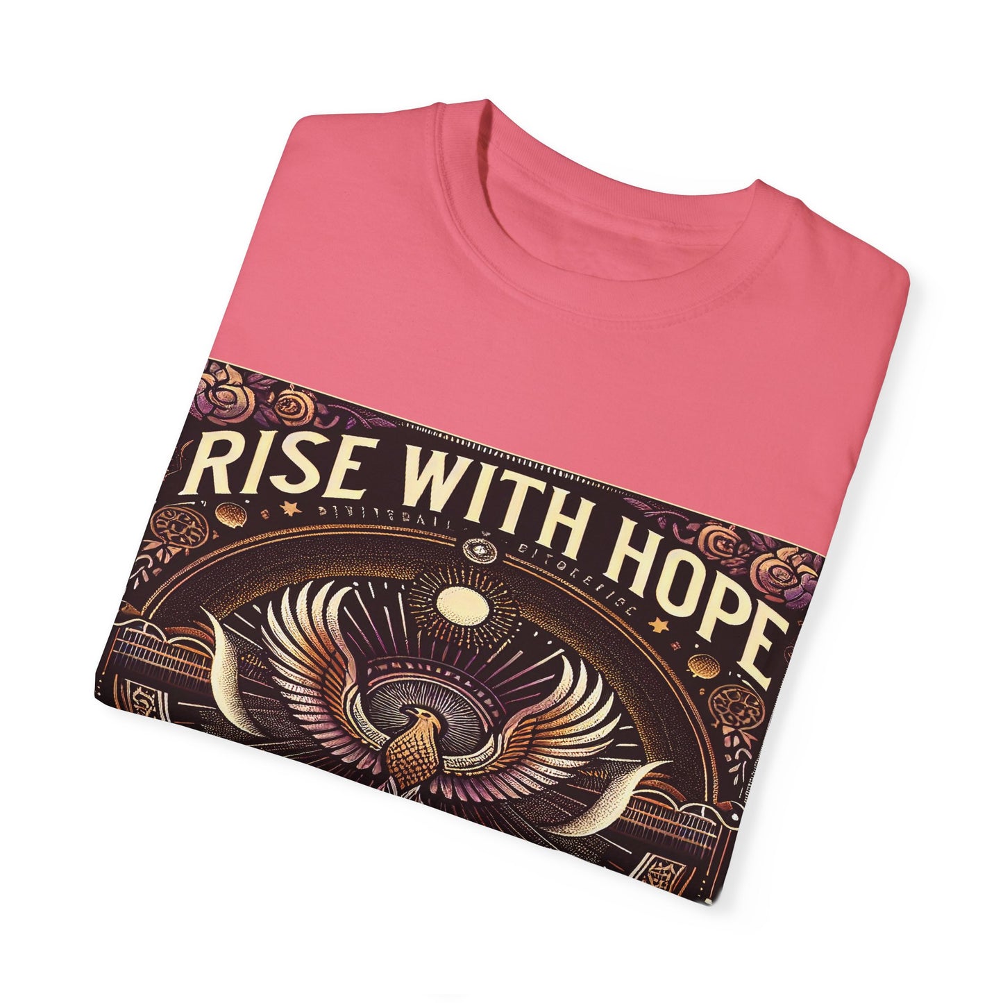 Rise with Hope | Persian English Phoenix Design | Bilingual Inspirational Art | Mystical Bird | Moon Phase Art | Spiritual T-shirt Design