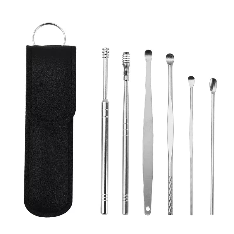 6-Piece Stainless Steel Ear Wax Removal Tool Set with Earpicks and Curette Spoons
