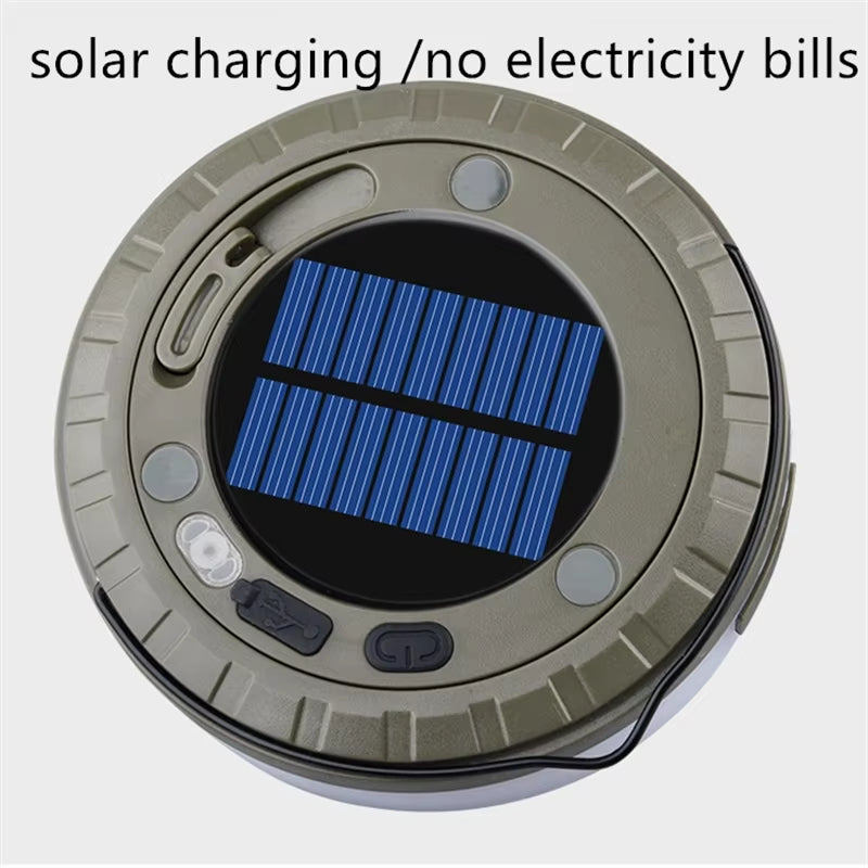 Solar Lights Outdoor Camping Light 10Meter String Light Outdoor Tent Light RGB Atmosphere Light LED Flashlight with Hook 