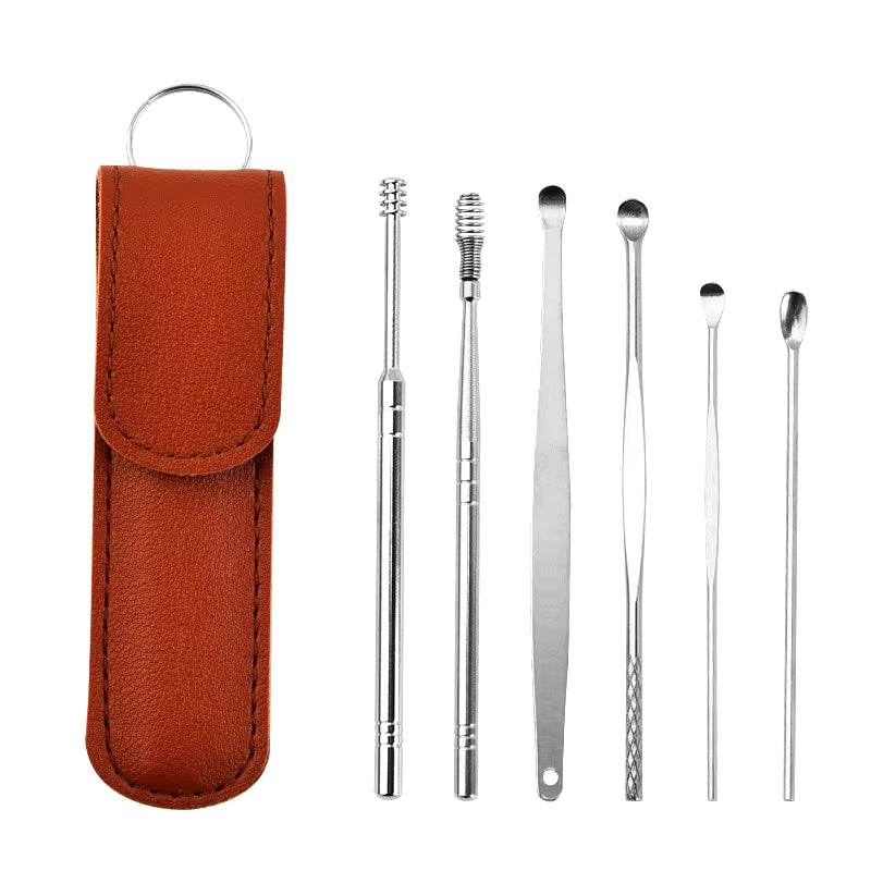 6-Piece Stainless Steel Ear Wax Removal Tool Set with Earpicks and Curette Spoons