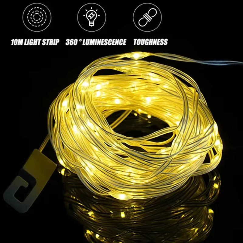 Solar Lights Outdoor Camping Light 10Meter String Light Outdoor Tent Light RGB Atmosphere Light LED Flashlight with Hook 