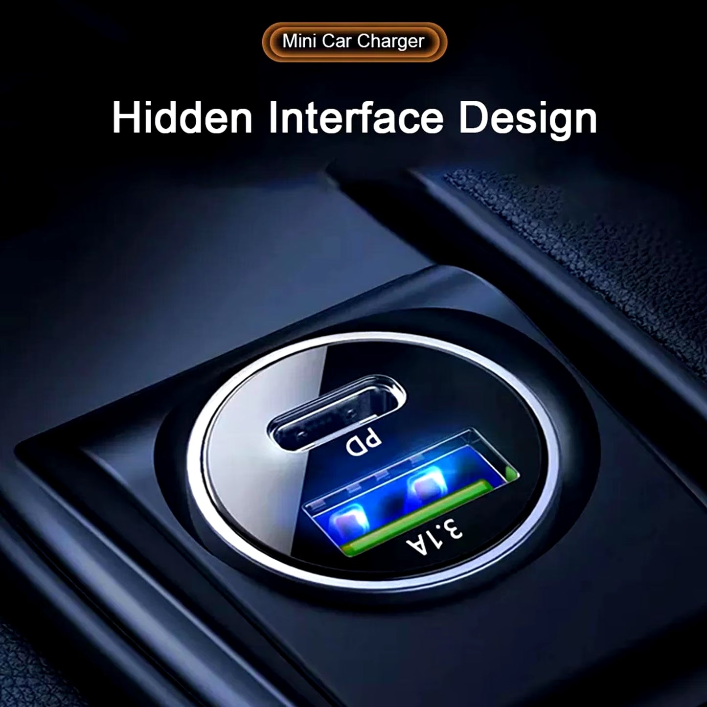 Mini Car Charger USB+PD Fast Charging Flash Charging Car Cigarette Lighter One to Two Single Line Fast Charging Head