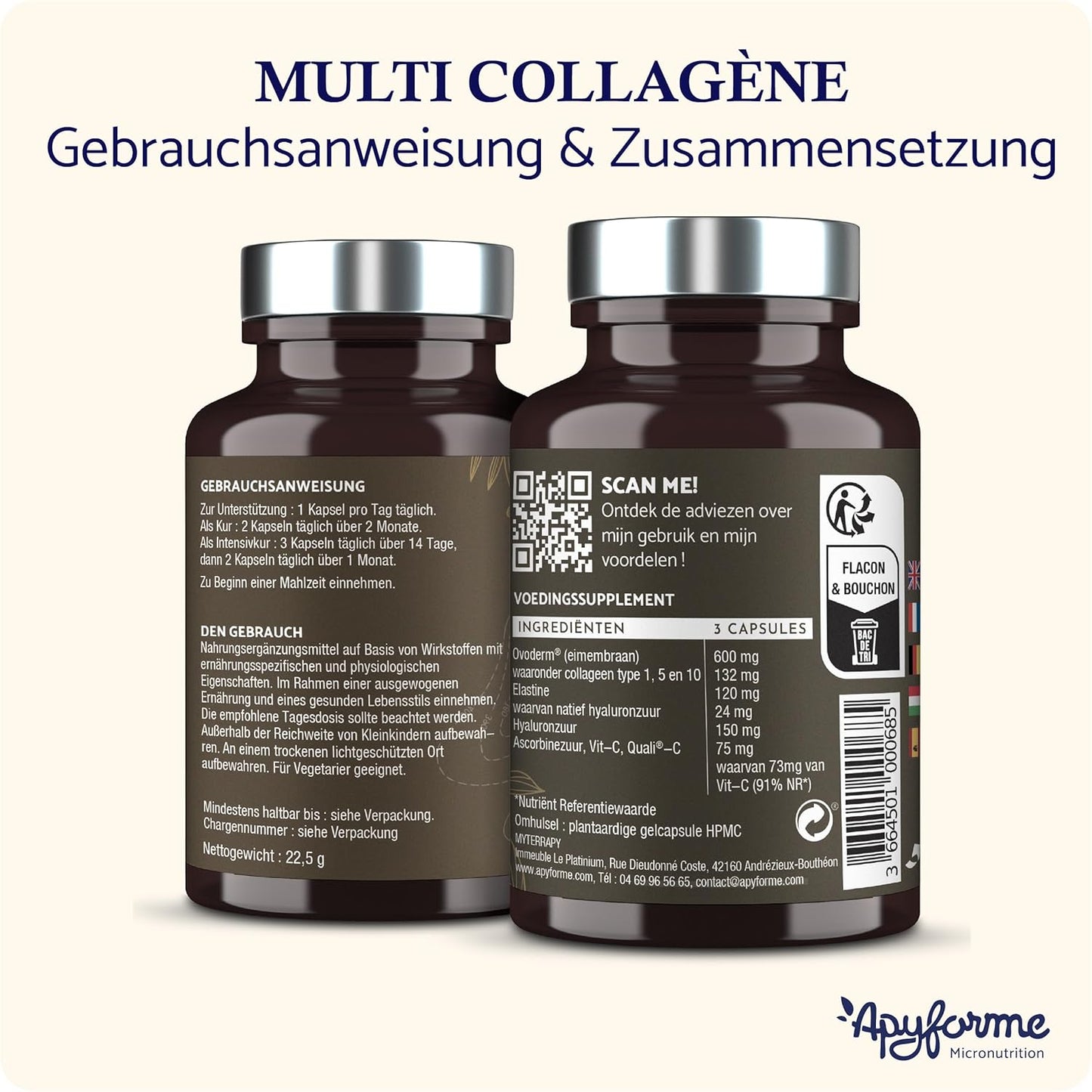 - Patentiertes Kollagen + Hyaluronsäure - Produkt Des Jahres 2023-3 Patente Und 16 Klinische Studien - 2-Monats-Kur - 60 Kapseln - Multi Collagène