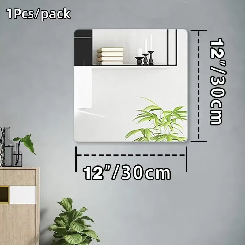 HD Anti-Fog Self-Adhesive Full-Length Wall Mirror Tiles - Shatterproof Non-Glass Safety Mirror Sheets, 2MM Thickness