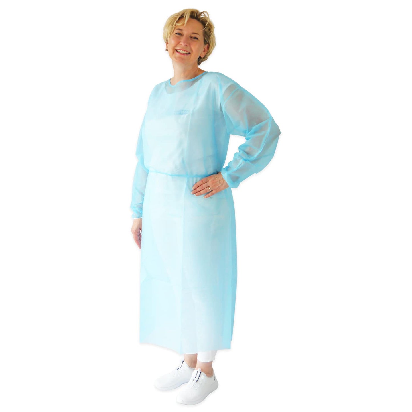 100 Stück Einweg OP Kittel Blau XL – Hochwertige PP Schutzkleidung (130x140 cm, 23 g/m²) für Klinik und Praxis