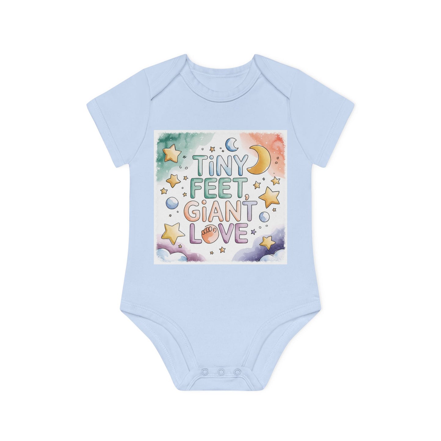 Tiny Feet Giant Love Baby Bodysuit | Newborn Stars Moon Design | Baby Shower Gift | Watercolor Nursery Art | Gender Neutral