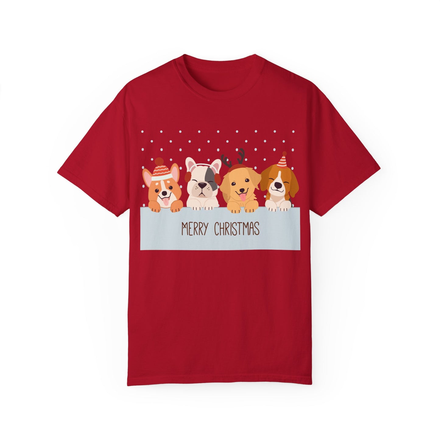 Dog Christmas T-Shirt | Cute Puppy Holiday | Pet Lover Gift | Christmas Dogs | Unisex Garment-Dyed T-shirt | Christmas T-shirt