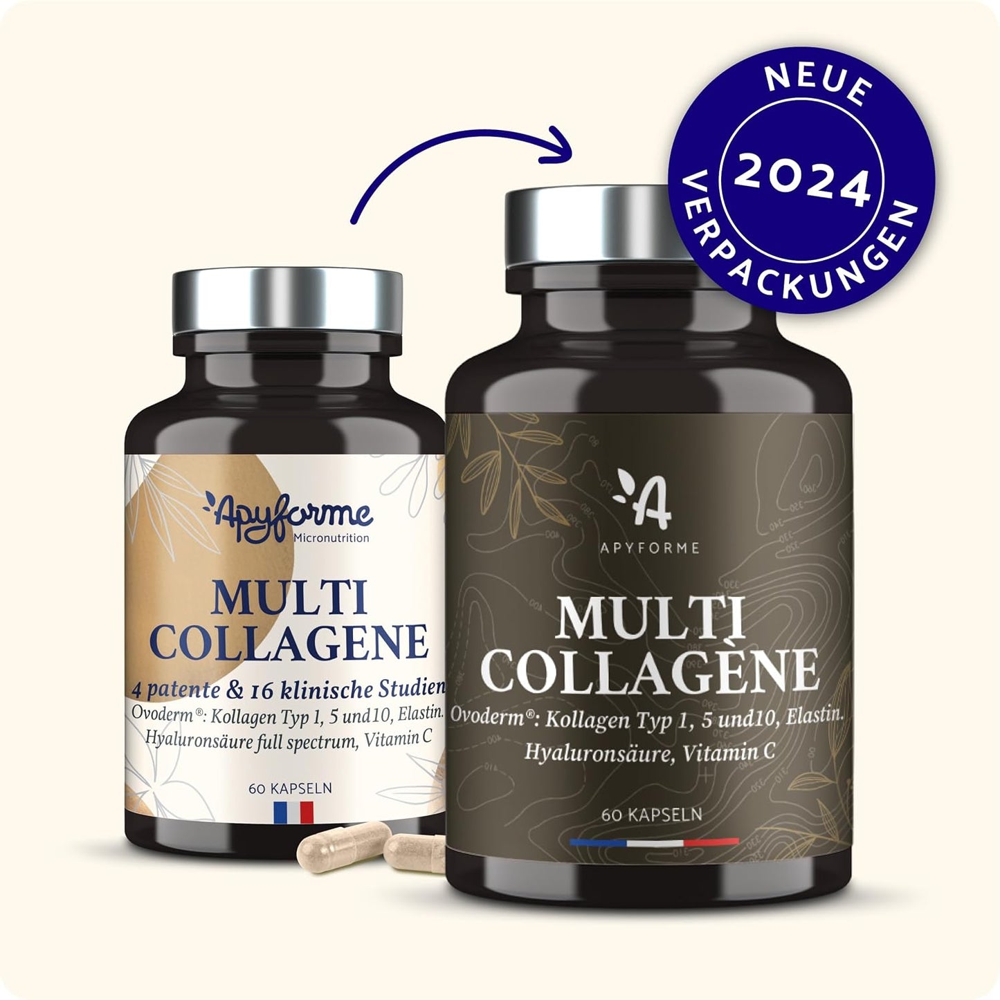 - Patentiertes Kollagen + Hyaluronsäure - Produkt Des Jahres 2023-3 Patente Und 16 Klinische Studien - 2-Monats-Kur - 60 Kapseln - Multi Collagène
