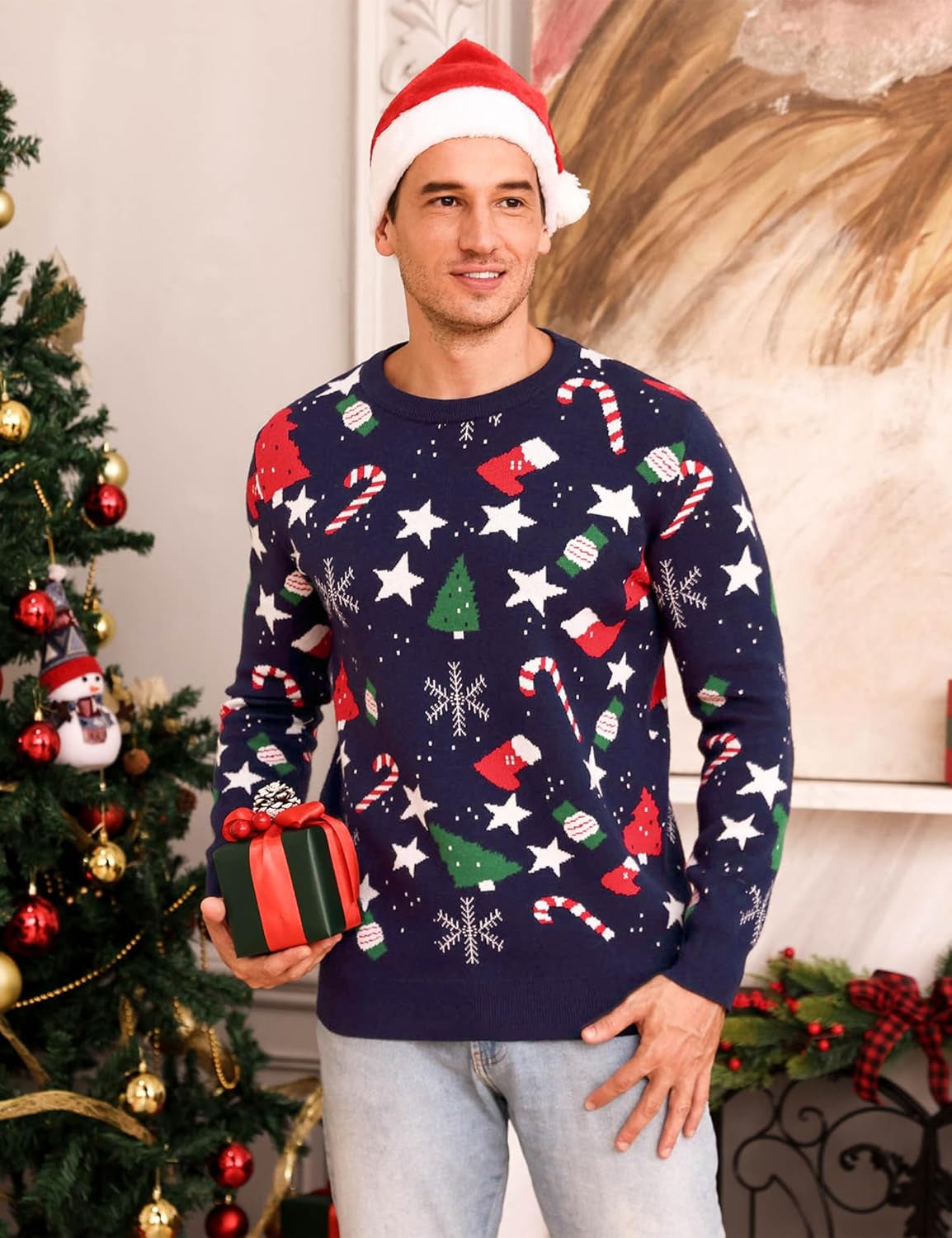 Iclosam Herren Weihnachtspullover Sweater Christmas Pullover Rundhals Warme Strickpulli Für Weihnachten