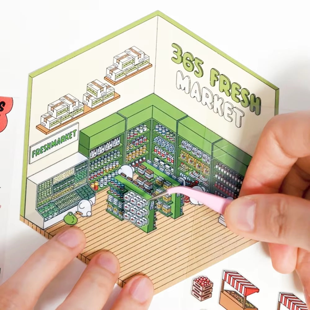 DIY 3D Puzzles Sticker 3D Miniature House Stacked Laundry Fireworks Display Scene Ledger Decorative Gift Sticker
