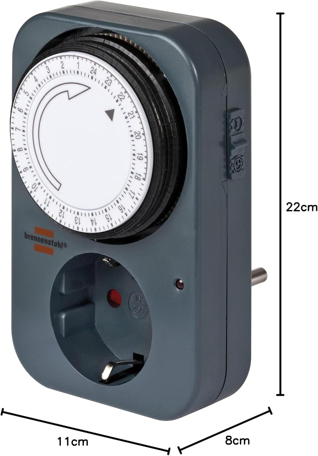 Brennenstuhl Zeitschaltuhr MZ 20, Mechanische Timer-Steckdose (Tages-Zeitschaltuhr Mit Erhöhtem Berührungsschutz) Grau