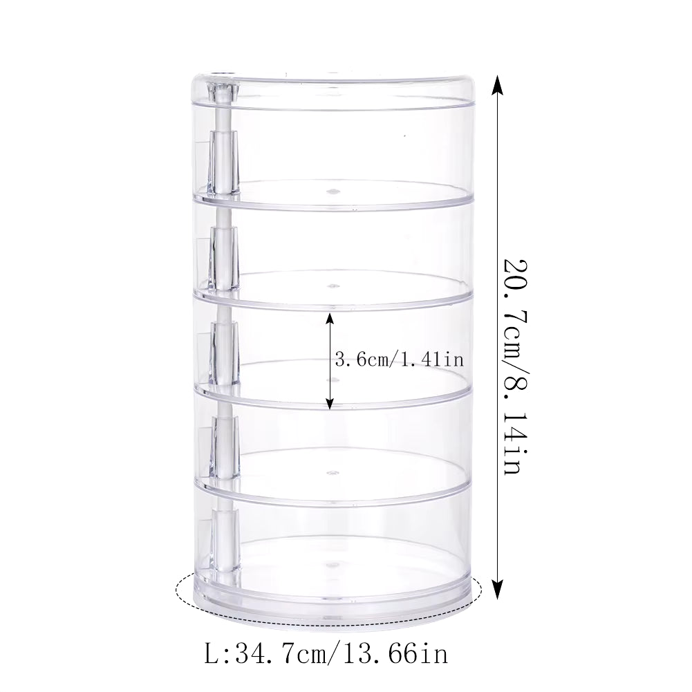 Rotating Jewelry and Makeup Storage Organizer with Cover - Round Plastic Display Rack for Bracelets and Earrings