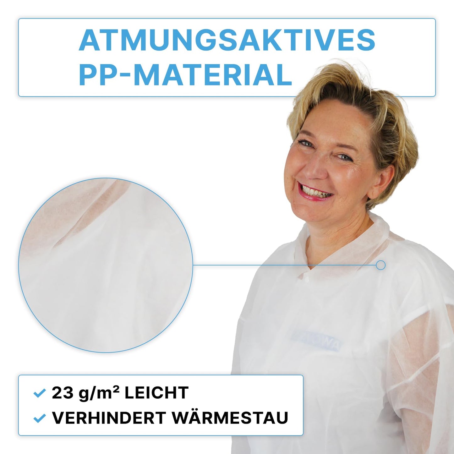 Premium 5-Pack XXL Disposable White Protective Gowns - Food Safe, Featuring 4 Snap Buttons, Lightweight 23G/M² Nonwoven Fabric, Ideal for Visitors and Temporary Use