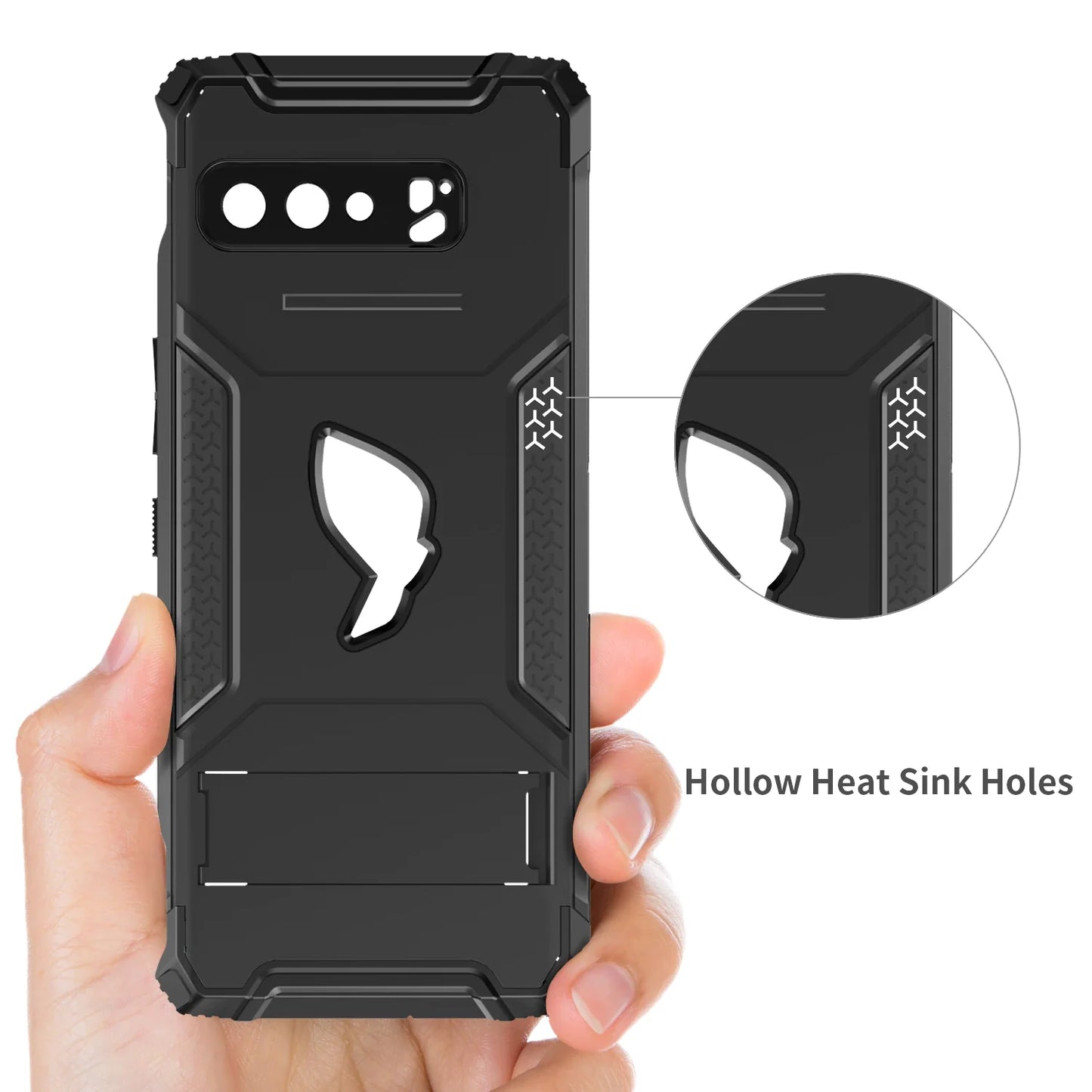 ZSHOW Armour Case for ASUS ROG Phone 3 Case Air Trigger Compatible with Kickstand and Dust Plug Military Grade Drop Protection