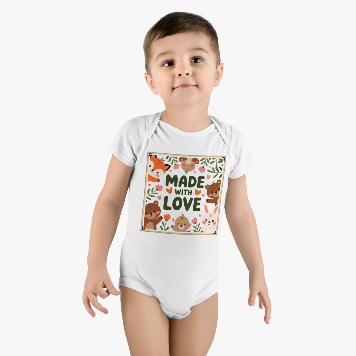 Made With Love Baby Bodysuit | Cute Woodland Animals | Nursery Forest Friends | Baby Shower Gift | Gender Neutral Design
