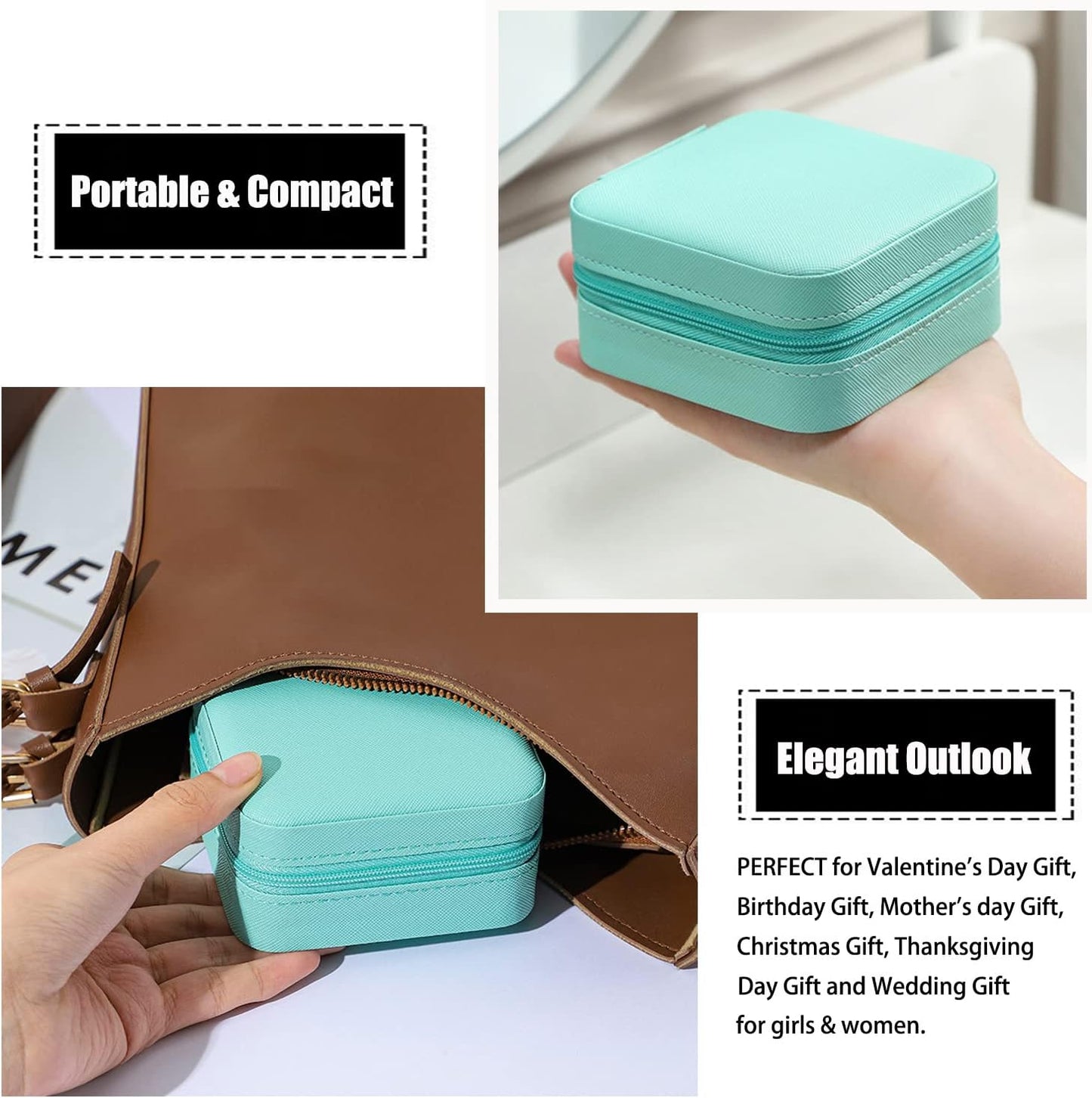 Mini Jewelry Travel Case, PU Leather Travel Jewelry Organizer Box, Small Portable Portable Jewellery Storage Holder for Womens Rings Earrings Necklaces Bracelets (Blue)