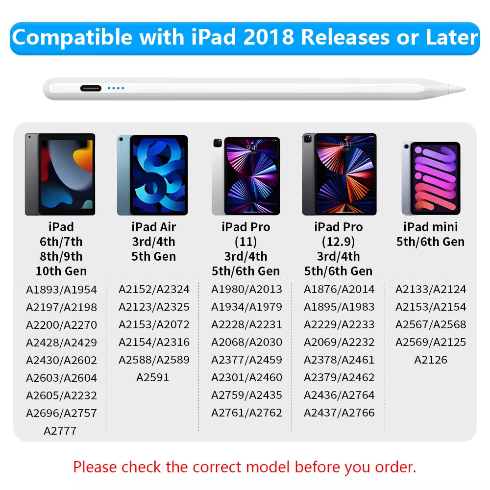Stylus Pen Ipad Palm Rejection Power Display for Ipad Pencil Accessories 2022 2021 2020 2019 2018 Pro Air Mini Stylus