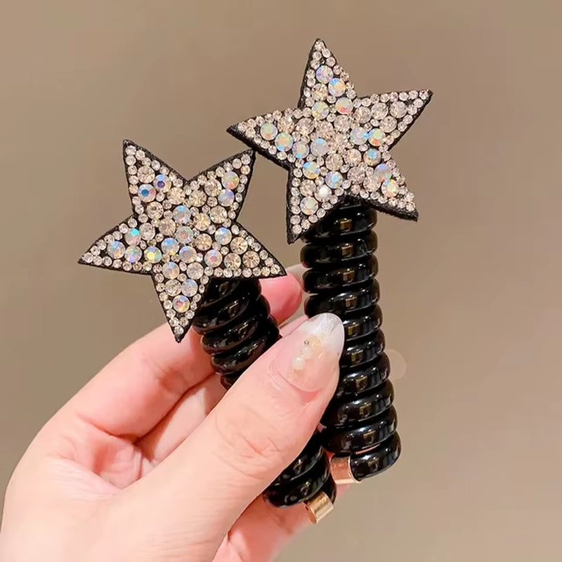 1/2Pcs Rhinestone Star Hair Ties Girls Ponytail Elastic Hair Bands Scrunchies Telephone Wire Ropes Bands Girls Hair Accessories