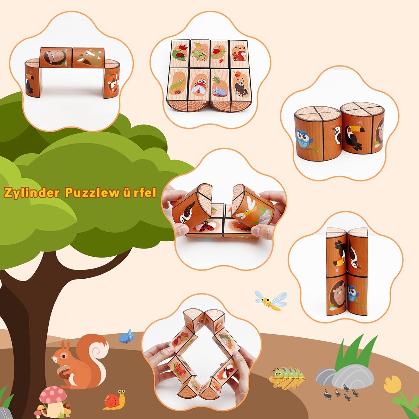 3D Zauberwürfel Set - Star Cube Puzzle für Kinder & Erwachsene im Wald, Dinosaurier & Meereskreaturen Design (3er Pack)