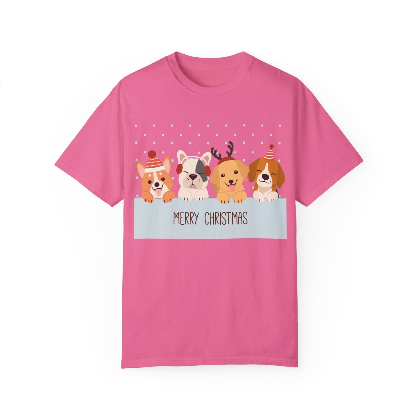 Dog Christmas T-Shirt | Cute Puppy Holiday | Pet Lover Gift | Christmas Dogs | Unisex Garment-Dyed T-shirt | Christmas T-shirt